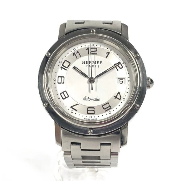 HERMES CL1.810 Clipper Date Men's watch Wristwatch SS Silver - Picture 1 of 11
